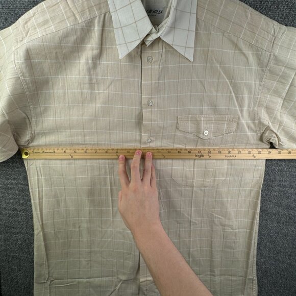 FABIO CAVIGLIA Italy Button Up Shirt Short Sleeve Cotton Size 4 Beige Check - Picture 4 of 16